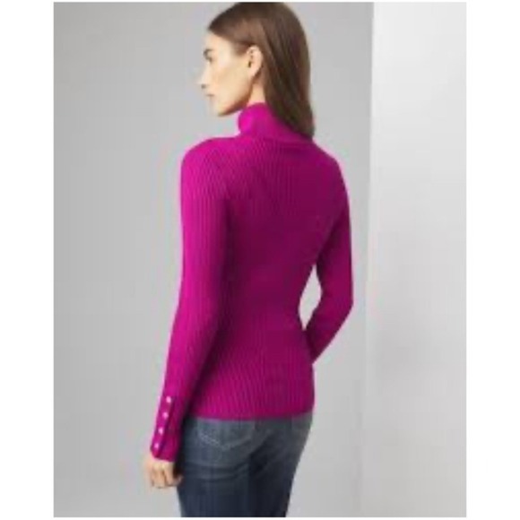 White House Black Market Ribbed Turtleneck Sweater Button Cuff Long Sleeve Top M - Picture 1 of 11